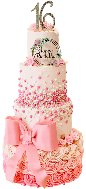 Royal Blue Bakes - 4 tier Birthday Cake - Pink ombre with rosettes